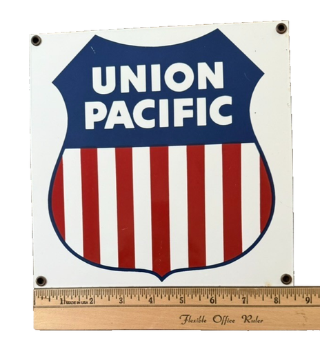 Union Pacific Ande Rooney Porzellan Metall Werbeschild 8,5 Zoll quadratisch - Bild 3 von 5