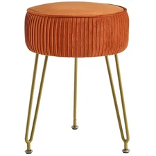 Velvet Round Footrest Stool Ottoman, Makeup Vanity Stool Side Table, Velvet D...
