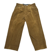Vintage Nautica Mens Cotton Corduroy Pants 36x27 Pleated Front Cuffed Tan Gold