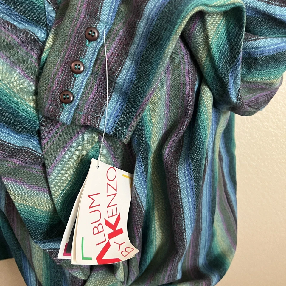 Album by KENZO Vtg NWT Wool Bld Purple Green Stripe Tie Cardigan Retro Sz S - Image 3 of 4