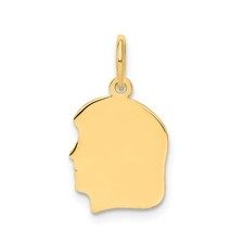 14k Yellow Gold 18mm Plain Small Facing Left Engravable Girl Head Charm