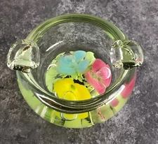 Vintage St. Clair Art Glass Paperweight Ashtray Floral Flowers