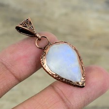 Womens day Sale Natural Rainbow Moonstone Electroformed Pendant Jewelry Copper