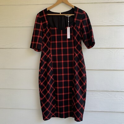 Trina Turk Chiyah Plaid Holiday Shift Dress Size 10 Lined Red Black Pencil  New | eBay