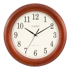 WT-3122A La Crosse Technology 12.5" Hard Wood Atomic Analog Wall Clock