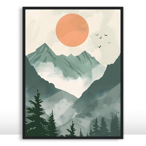 Moonow7 Minimalist Mountain Wall Art Poster, Nature Inspired Print, Unframed - Picture 11 of 15