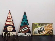 Lot of 3 Old Vintage Look Baseball & Football Metal Signs