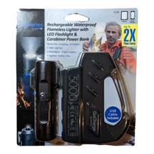 Rechargeable Waterproof Arc Lighter w/ LED Flashlight & Carabiner Power Bank