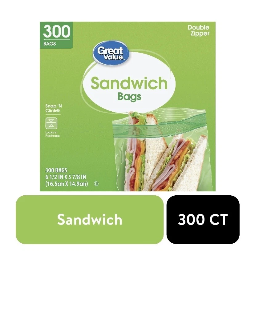 Double Zipper Sandwich Bags Press Seal Lock Poly Baggies Food Storage 300 bags