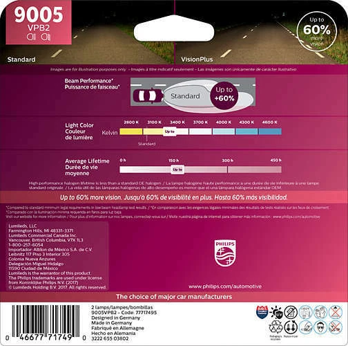 4x Philips 9005+9006 VisionPlus Actualización 60% Super Más Brillante Bombilla 55W 65W Foto 4 de 4