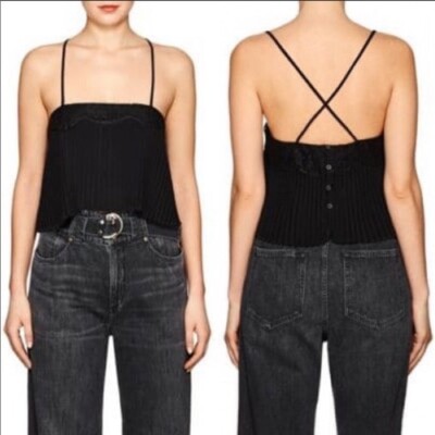 A.L.C. BERKELEY ALC CROP TOP CAMI BLACK PLEATED CRISS CROSS BACK 2 NWT $295