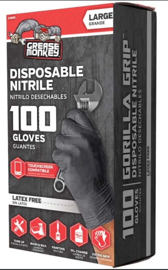 Grease Monkey Gorilla Grip Nitrile Gloves, Box of 100Size Large