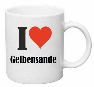 Kaffeetasse I Love Gelbensande Keramik Höhe 9,5cm in Weiß