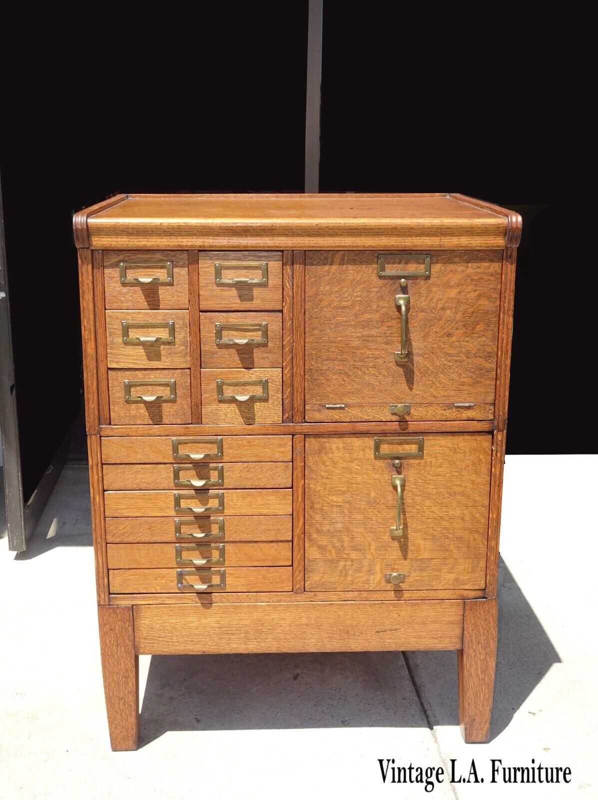 Unique Antique Oak Stackable File Cabinet w 14 Drawers and Card Catalog 1940's