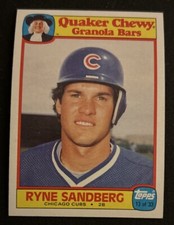 1986 Topps Quaker Chewy Granola Bars Ryne Sandberg Baseball Card #13 Cubs VG O/C