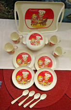 Vintage S.U.C.I. Campbell's Soup Kids Toy Dish 15 Piece Set; Tray Plates Cups 