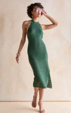 Francesca's NWT Abigail Halter Crochet Midi Dress - Green - Size Small