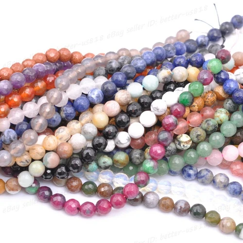 Wholesale Natural Gemstone FACETED Round Spacer Loose Beads 4MM 6MM 8MM 10MM - Picture 3 of 135