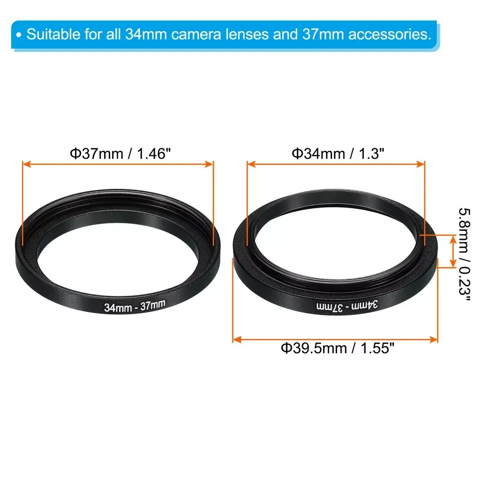 34mm-37mm Metal Step Up Ring Camera Lens Filter Adapter Aluminum Adapter Ring - Image 2 of 4