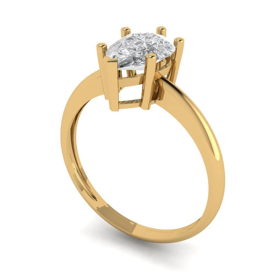 1.5 cttw Pear-Cut Cubic Zirconia Solitaire  Engagement Ring (14K Yellow Gold) - Image 2 of 4