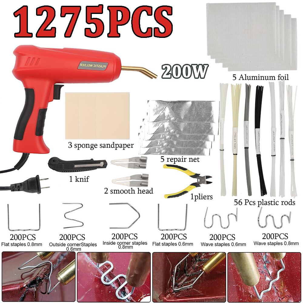 Hot Stapler Car Bumper Fender Fairing Welder Gun Plastic Repair Kit 1200 Staples-image