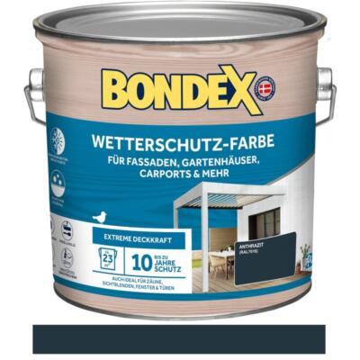BONDEX Wetterschutz-Farbe Anthrazit (RAL 7016) 2,5 L - Witterungs-/UV-Beständig