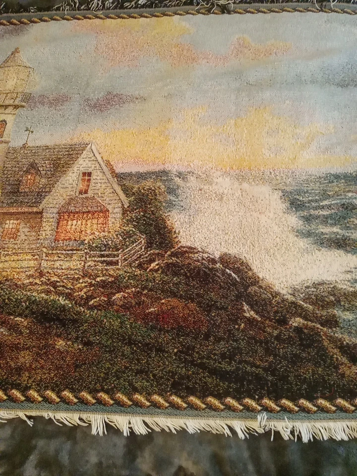 Thomas Kinkade tapiz manta tejida "Pintor de la Luz" faro 66x44 Foto 4 de 4