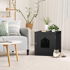 18.9" Cat Home Indoor Pet Crate Box Decorative Cat House Side Table Black
