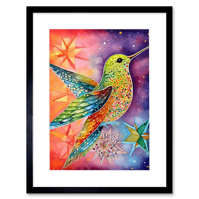 Kolibri lebendiges Astralfeld moderne Volkskunst gerahmter Kunstdruck Bild 12x16
