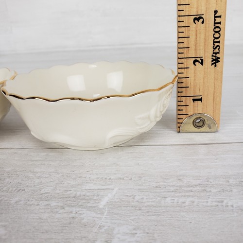 Lenox Ivory Rose Blossom 4.25" Scalloped Bowl Embossed Roses Gold Trim Set Of 2 - Picture 11 of 12