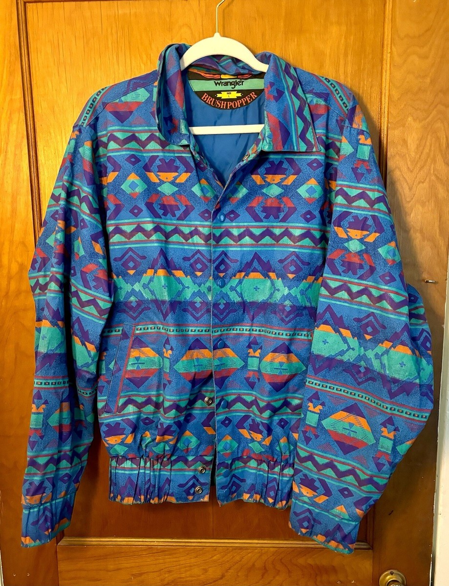 Vintage 90s Wrangler Brushpopper Jacket L Western Aztec Southwest 