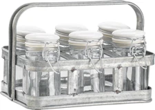 Fiddle + Fern 6 Spice Jars Galvanized Caddy. Spice Jar Organizer / Kitchen Decor