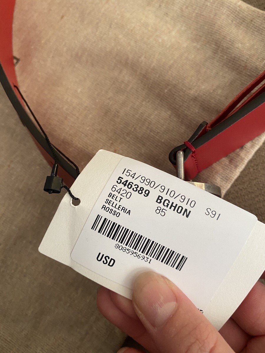 Gucci Rosso Red Leather Interlocking GG Buckle 85/34 Belt