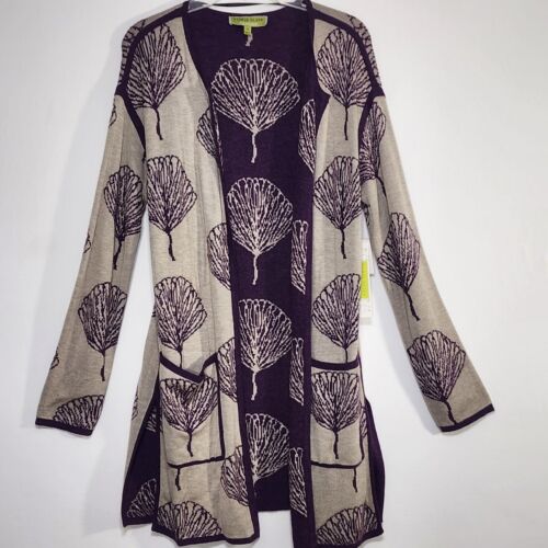 NWT Singrid Olsen Signature Sz M Sweater Jacket Open Reversible Long Purple - Picture 2 of 18