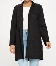 Chocolate Usa Stretch Suede Cardigan Coat In Black