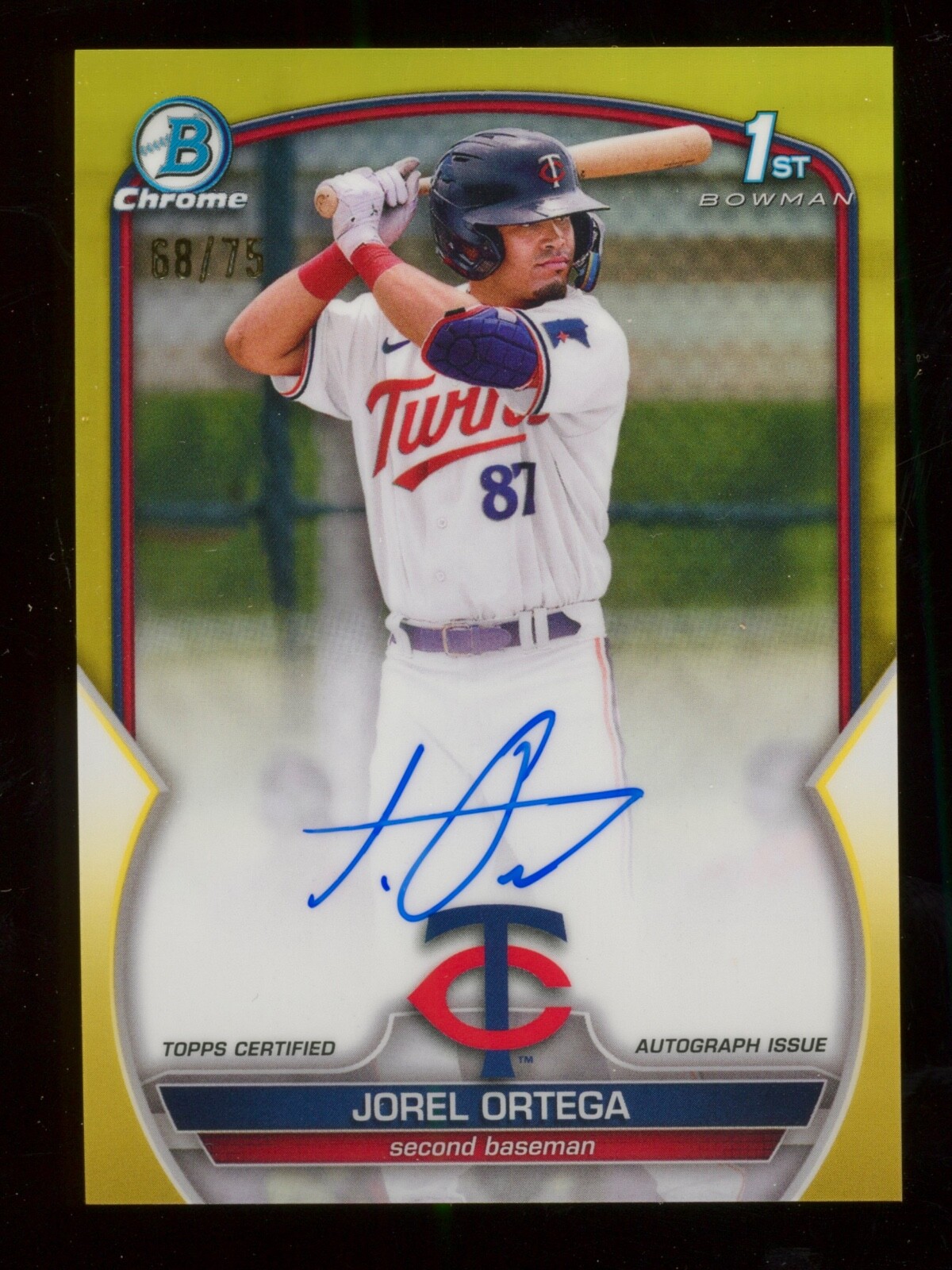 Jorel Ortega Auto 2023 Bowman Chrome /75 True Yellow Refractor 1st