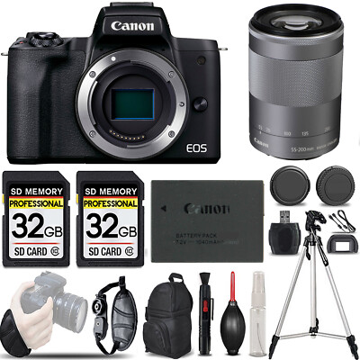 Canon M50 Mark II (Black) +55-200mm IS STM Lens (Silver