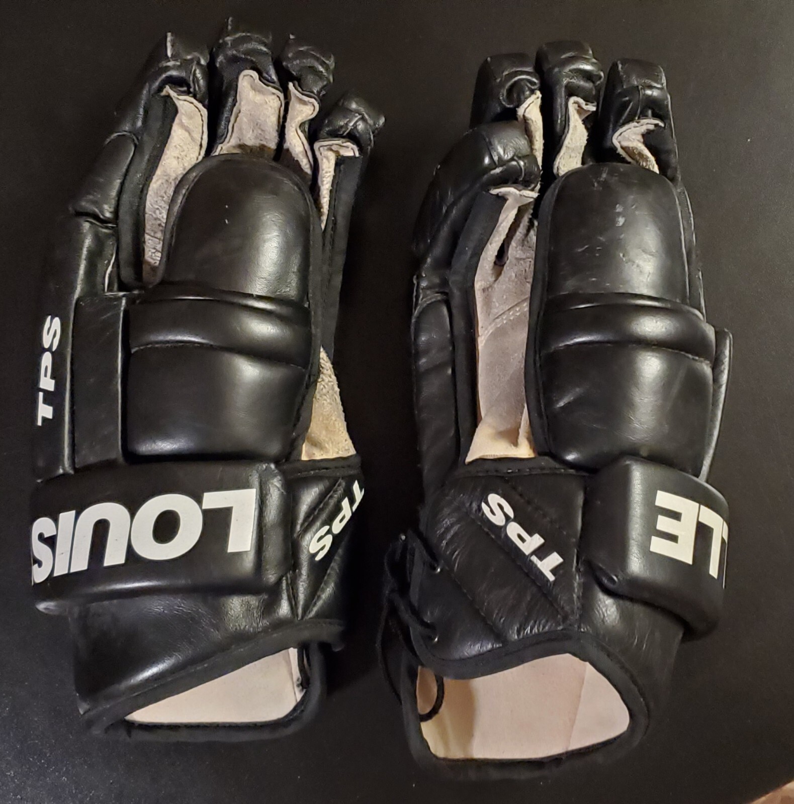 Vintage Louisville TPS Pro Leather Ice Hockey Gloves Men Black 14" long