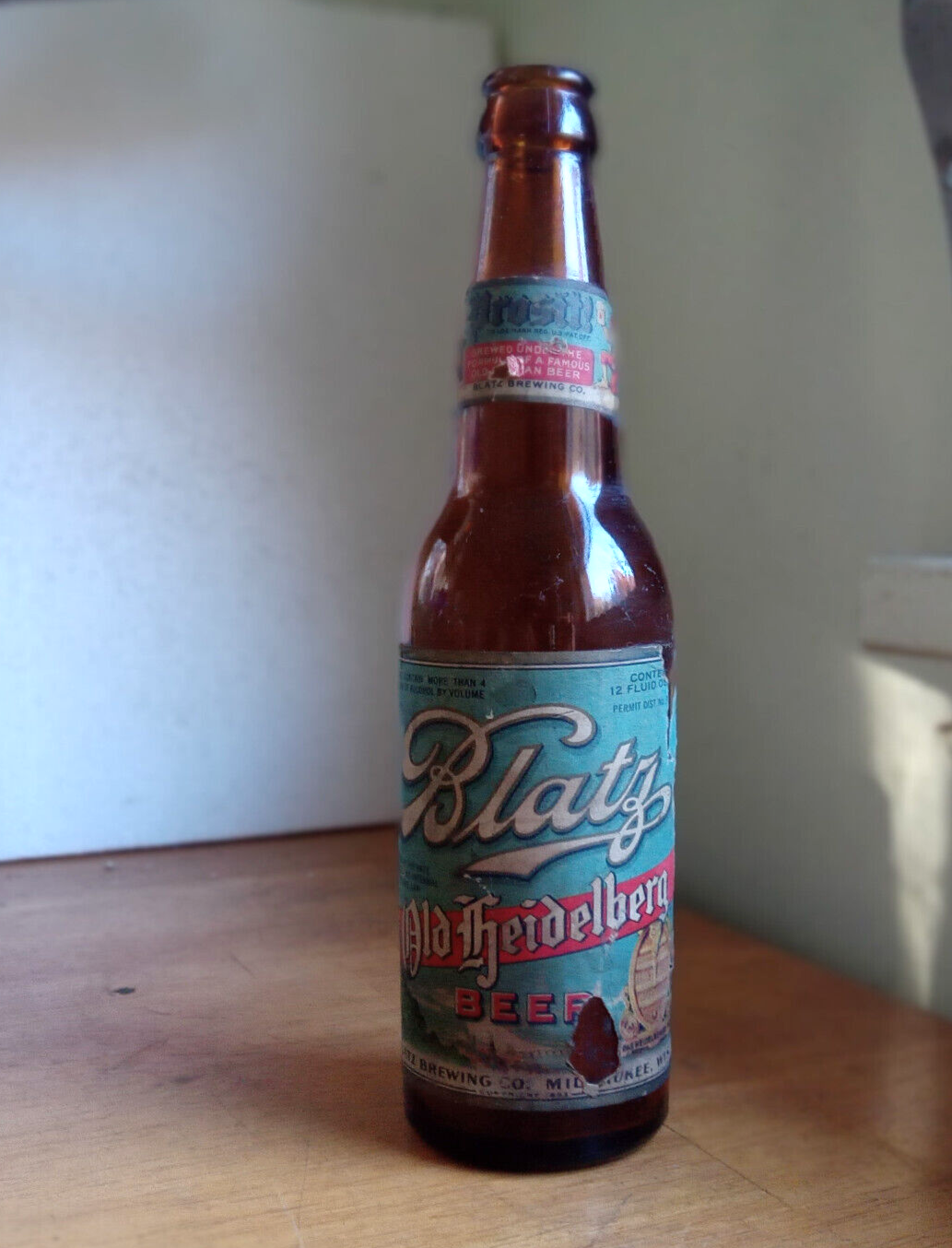 1933 BLATZ OLD HEIDELBERG BEER PROSIT MILWAUKEE BOTTLE WITH ORIGINAL