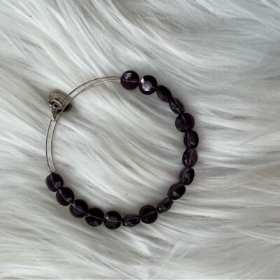Alex and Ani Shiny Silver and Purple Crystal Beaded Bangle Bracelet