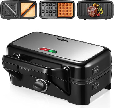 HOUSNAT 3 in 1 Sandwich Maker, Waffle Maker with Removable Plates, 1200W Panini 