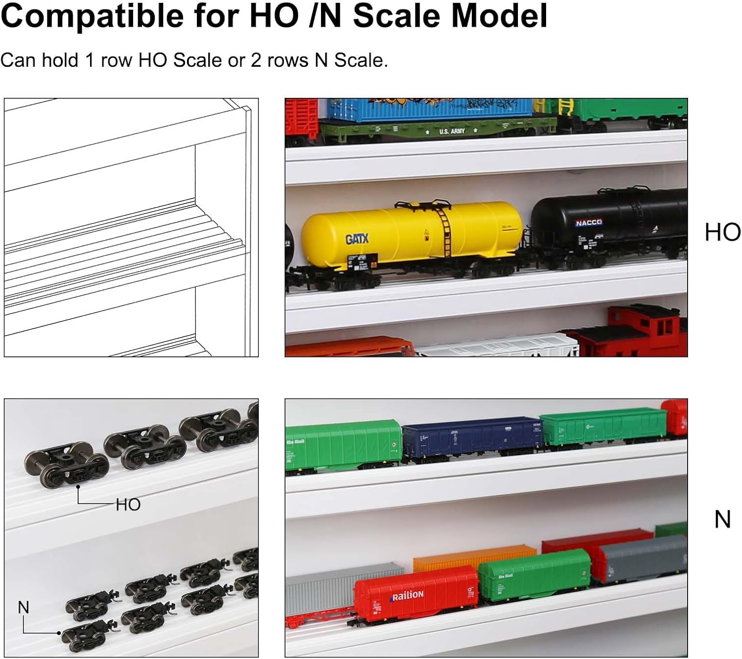 HO Scale Wall-Mounted Train Display Case with 6 Shelves - 58.26 Inch ...