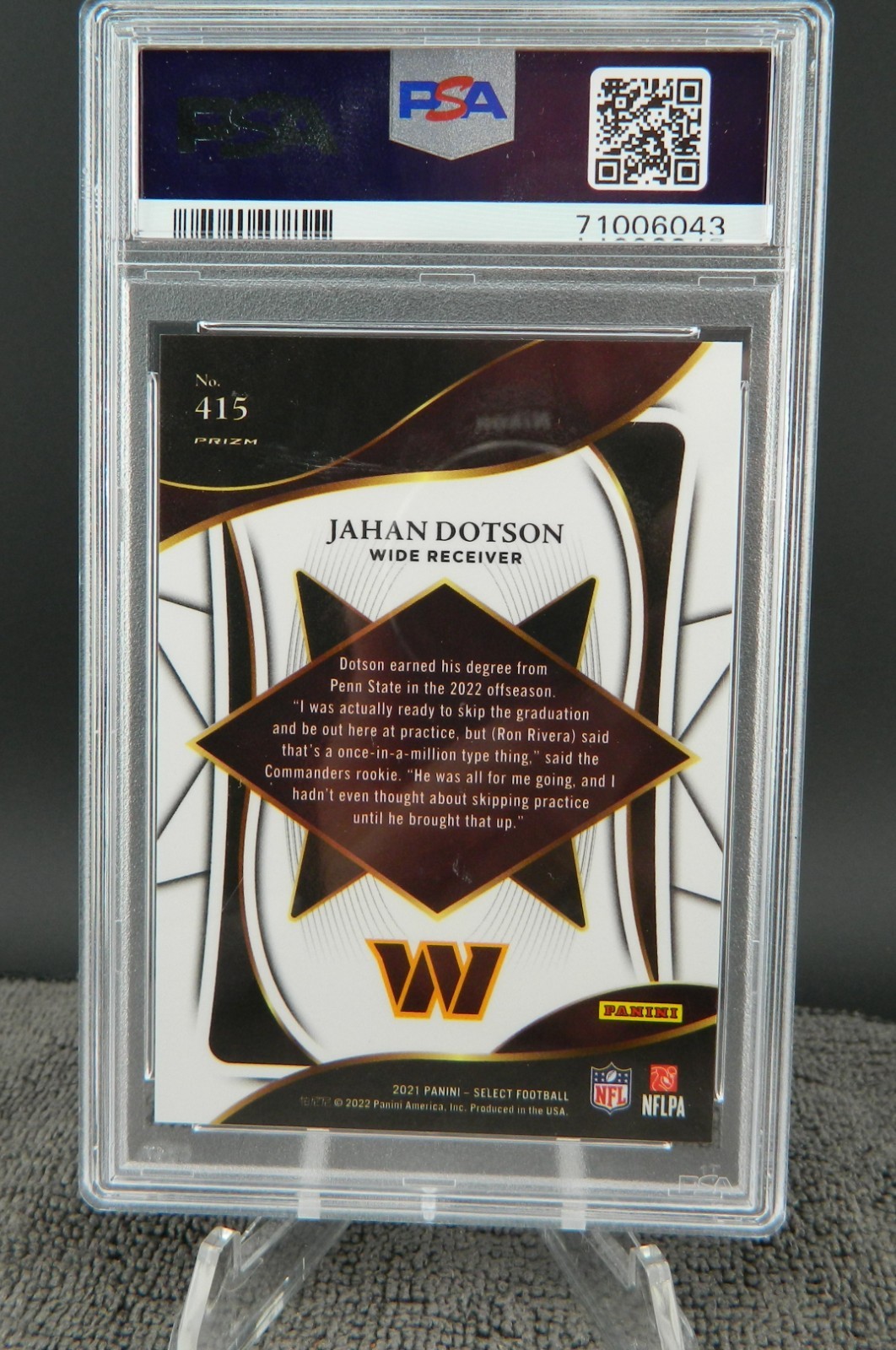 JAHAN DOTSON 2021 SELECT XRC ROOKIE SILVER PRIZM COMMANDERS RC PSA 10 GEM SP view 2