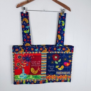 Handmade Quilted Bright Colorful Tote Bag Flowers Birds and Positive Messages