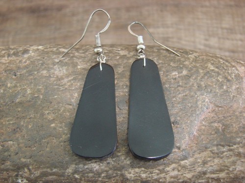 Native American Sterling Silver & Onyx Slab Earrings by Garcia