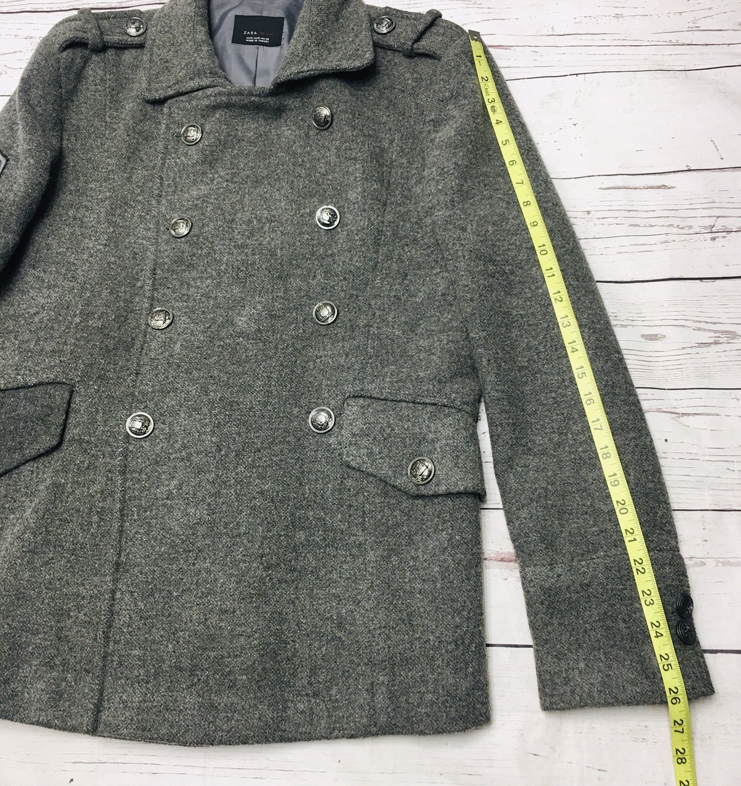 Zara Man Military Peacoat Men's M Gray Double Breasted Wool Blend Jacket Coat thumbnail 17