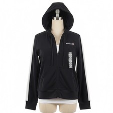 Reebok Classic Womens Hoodie Large Full Zip Black White Sporty Retro Streetwear