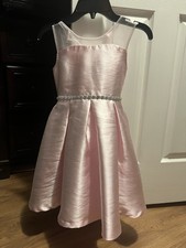 Girls Pink Formal Flower Girl Dress Sheer Neckline Bow Sleeveless