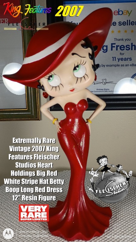 2007 King Features Fleischer Studios Big Red White Stripe Hat 12" Betty Boop