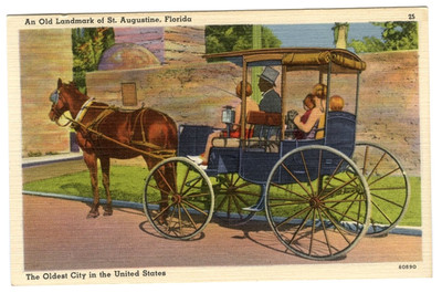 Postcard Horse Pulling Carriage Old Landmark St Augustine Florida